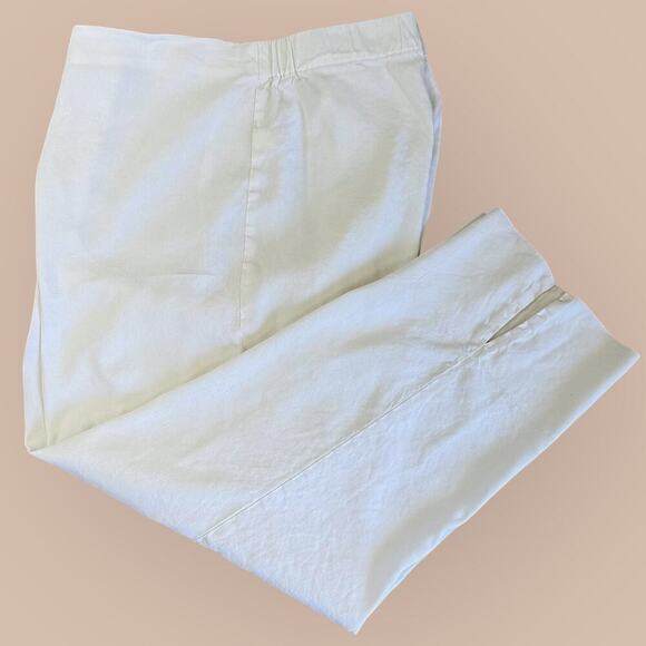 J.Jill Linen Stretch Cropped Lounge Pants Pullon Straight Leg Slit Hem XL White - Picture 4 of 14